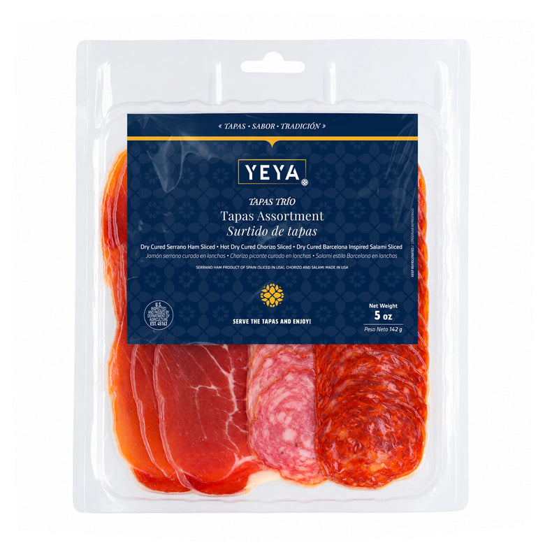 Trío de Tapas con Jamón Serrano, Chorizo y Salame YEYA